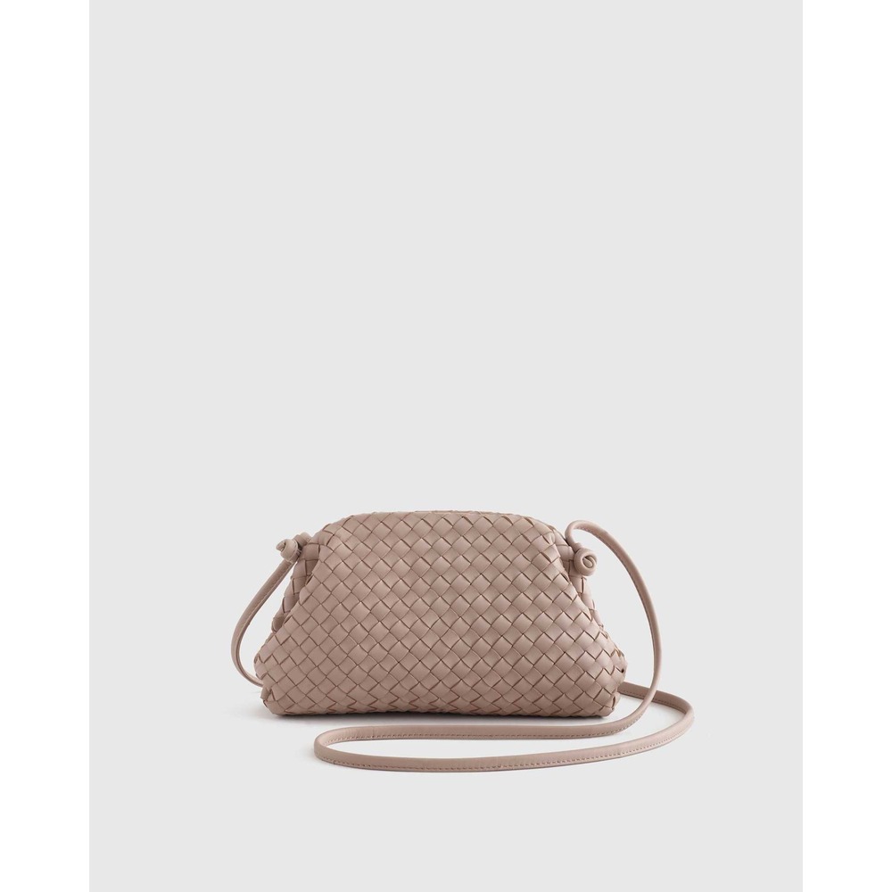 Quince Italian Leather Hand-Woven Clutch Crossbody Taupe OS New With Tags